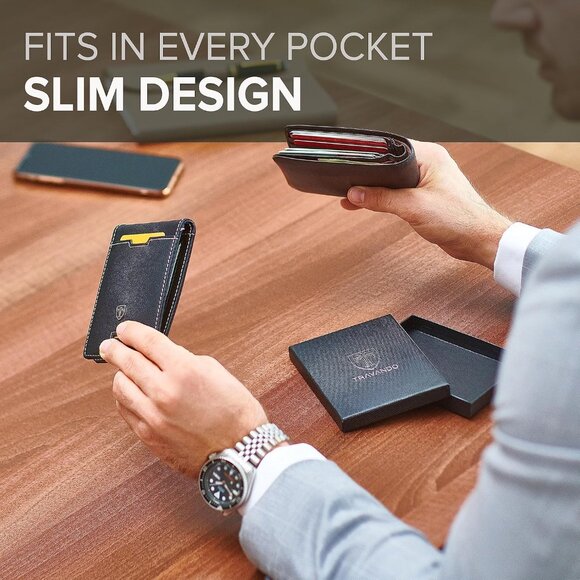 Luxury Slim Bifold Money Clip Wallet for Men - Black & White Sophistication - Picture 3 of 6